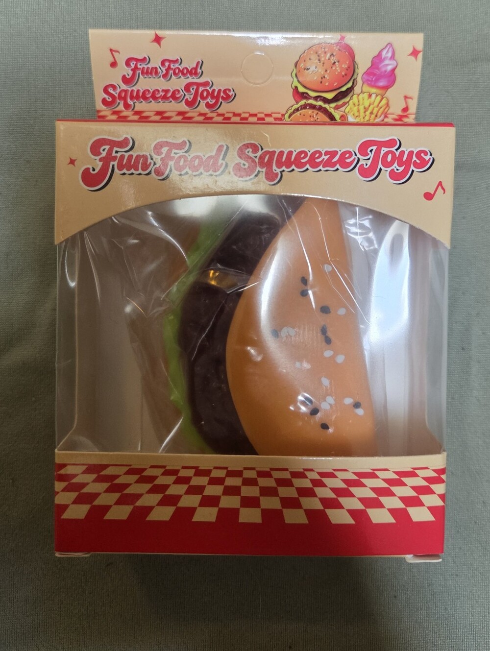 Fun Food Squeeze Toy - Burger Design (Brown, Green)